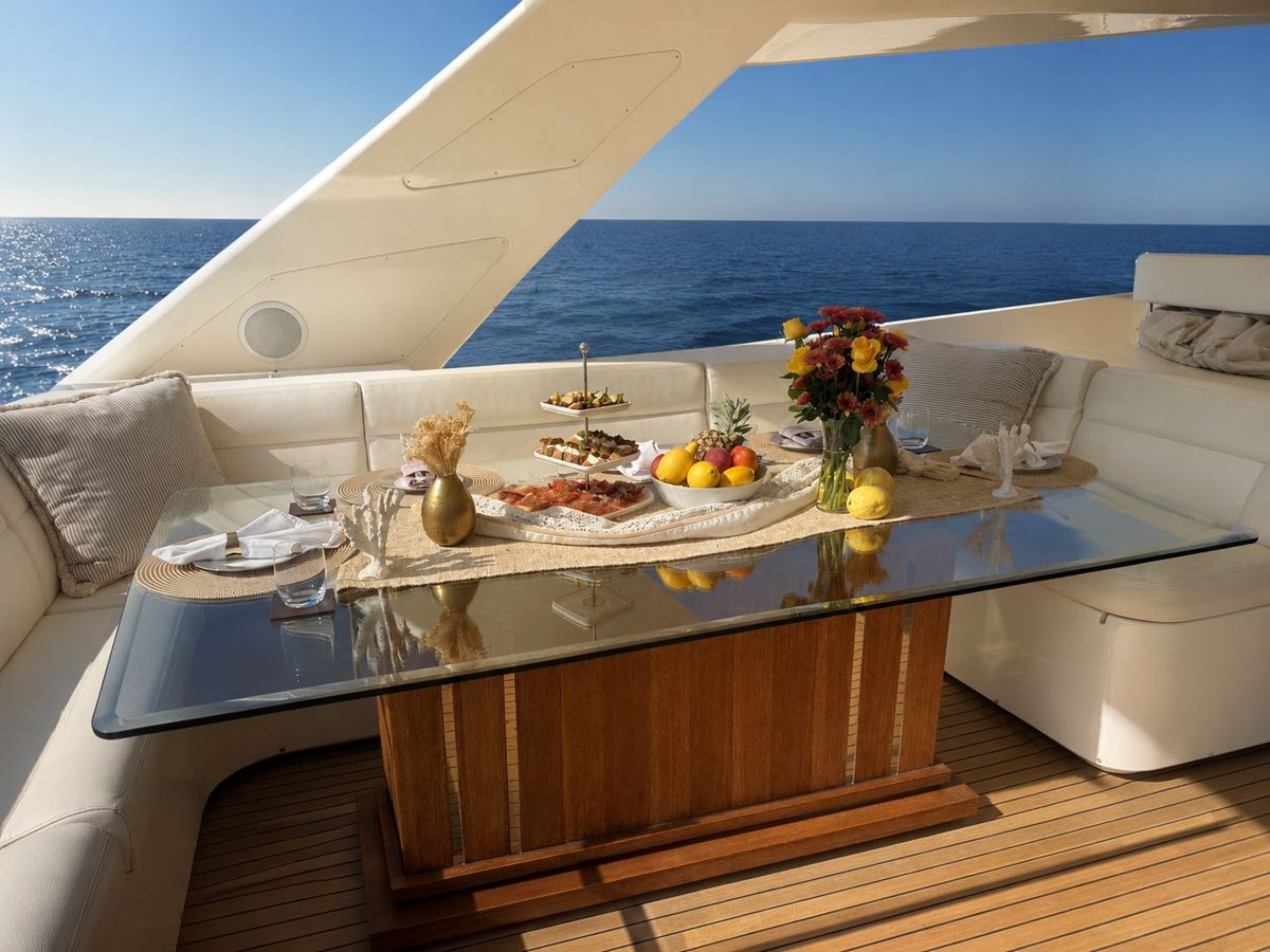 Lunch served on the flybridge
